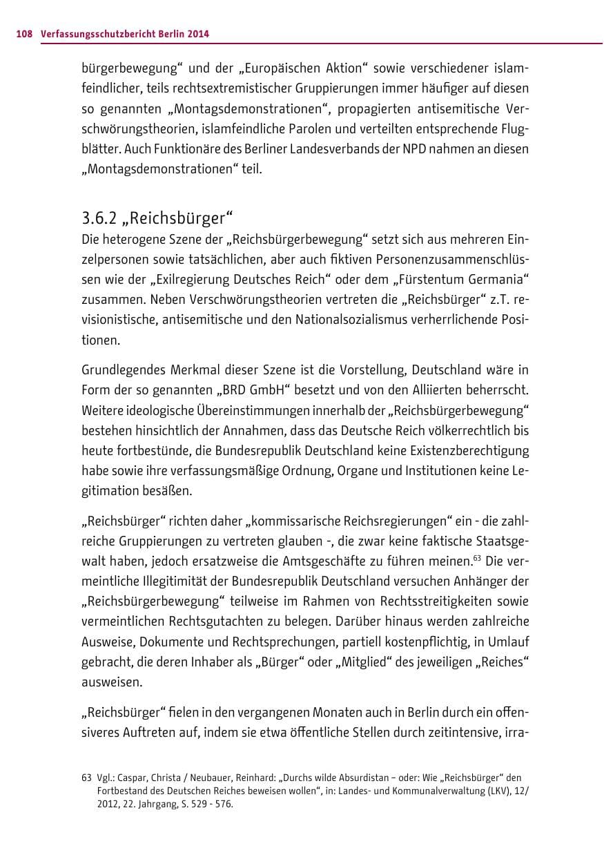 Seite 108 des Verfassungsschutzbericht 2014 Berlin