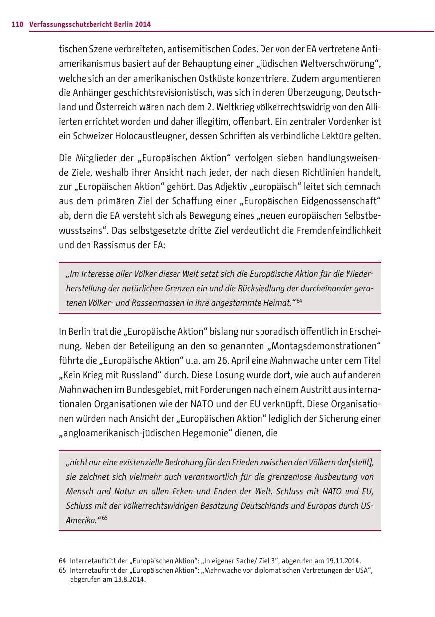Seite 110 des Verfassungsschutzbericht 2014 Berlin