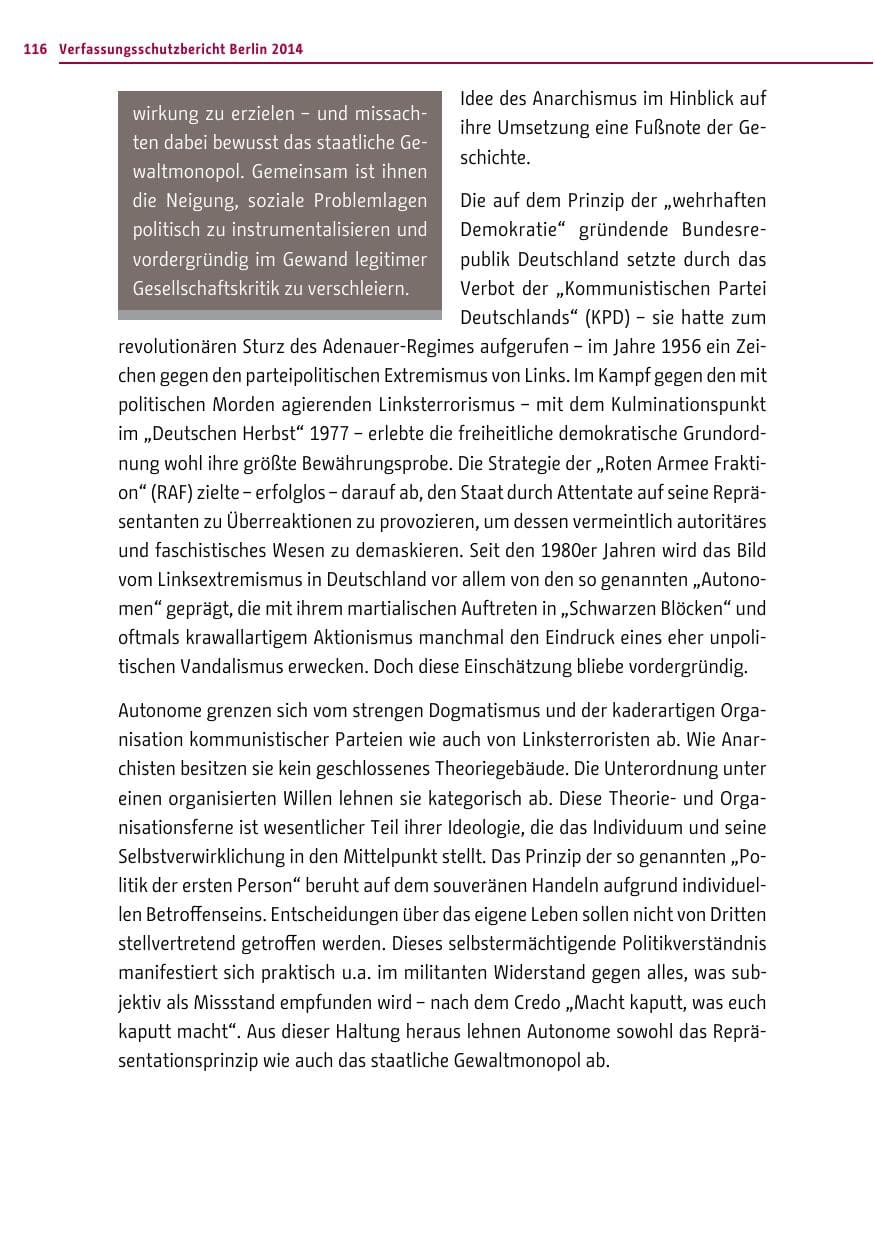 Seite 116 des Verfassungsschutzbericht 2014 Berlin