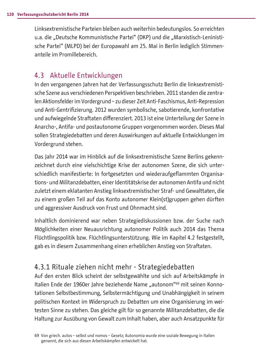 Seite 120 des Verfassungsschutzbericht 2014 Berlin