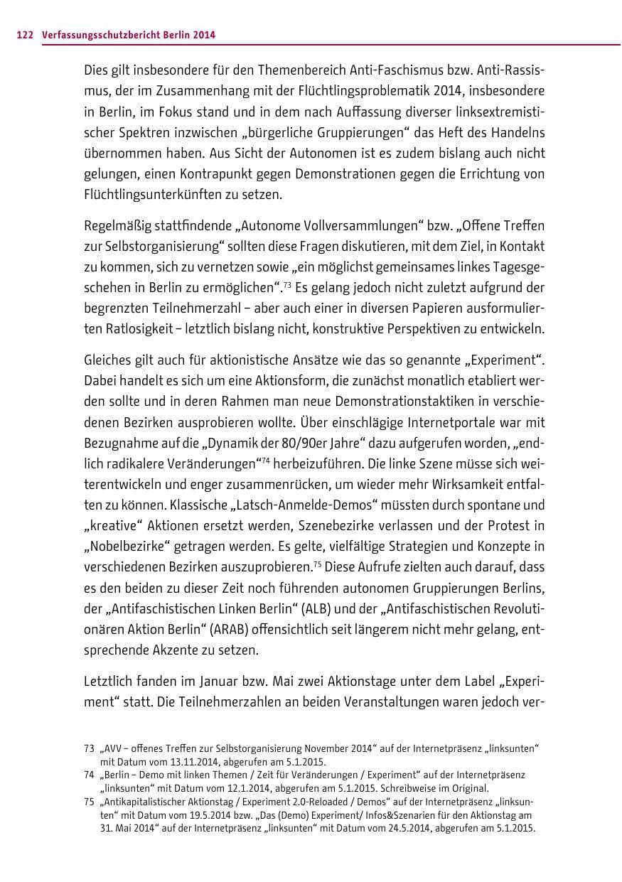 Seite 122 des Verfassungsschutzbericht 2014 Berlin