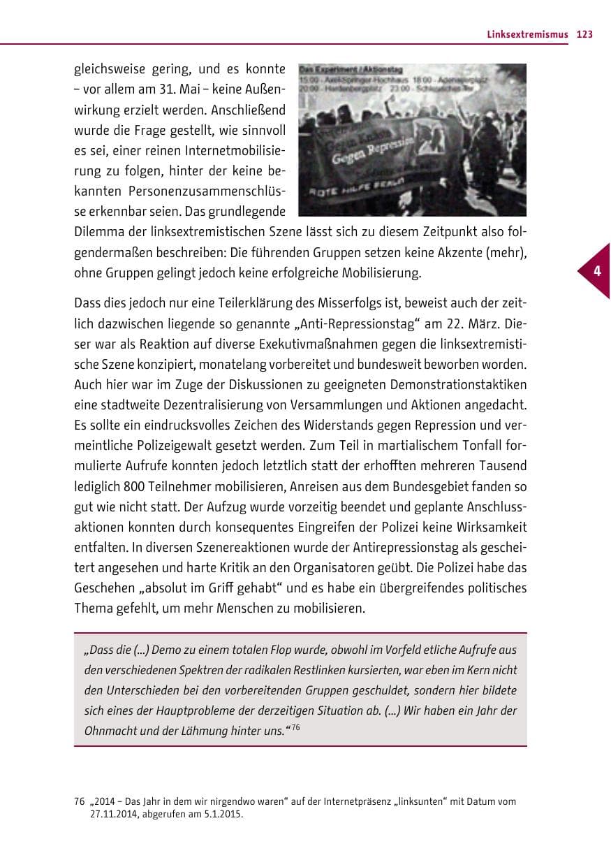 Seite 123 des Verfassungsschutzbericht 2014 Berlin