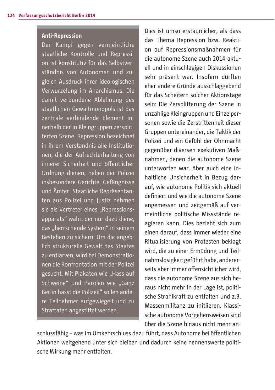 Seite 124 des Verfassungsschutzbericht 2014 Berlin