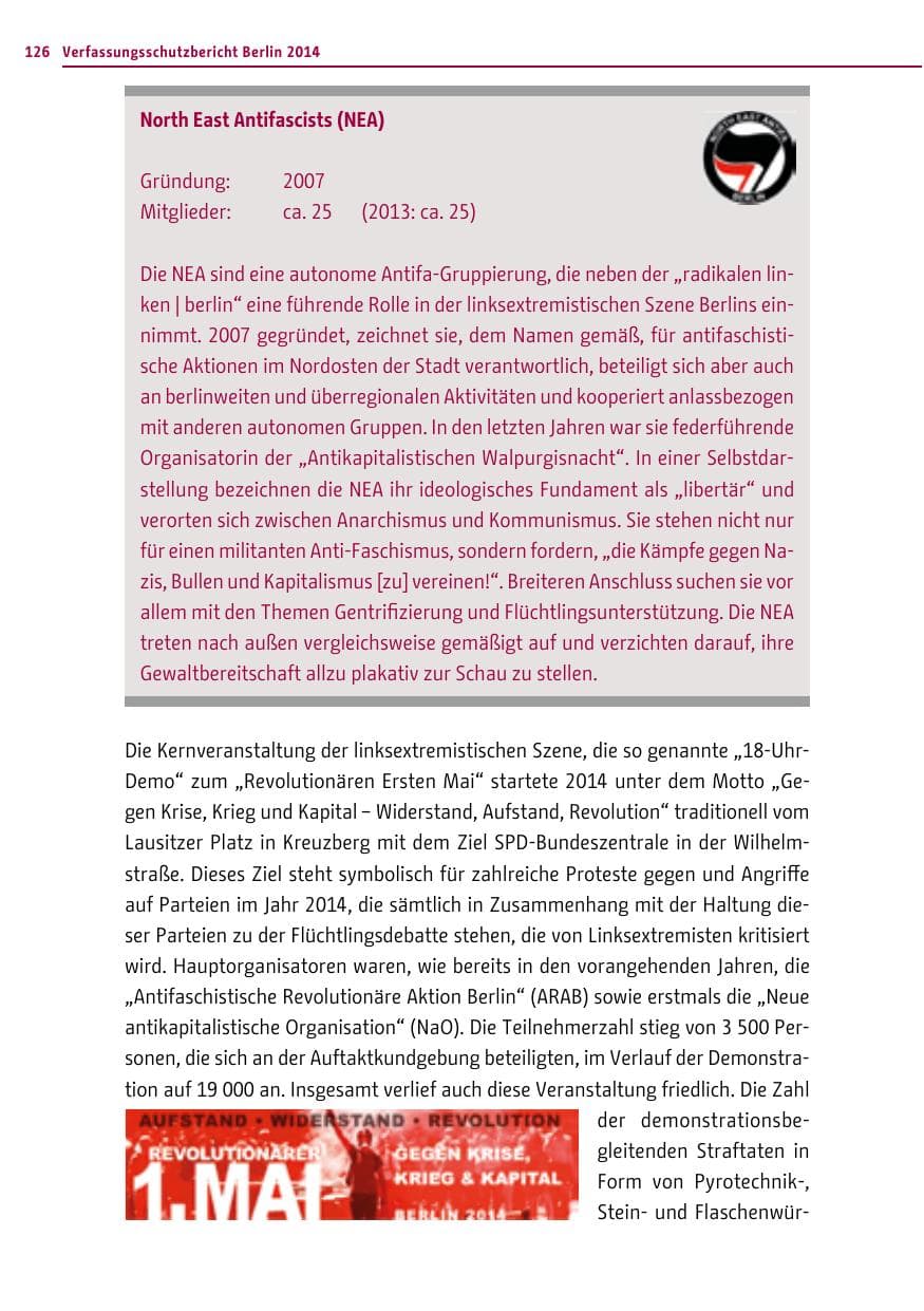 Seite 126 des Verfassungsschutzbericht 2014 Berlin