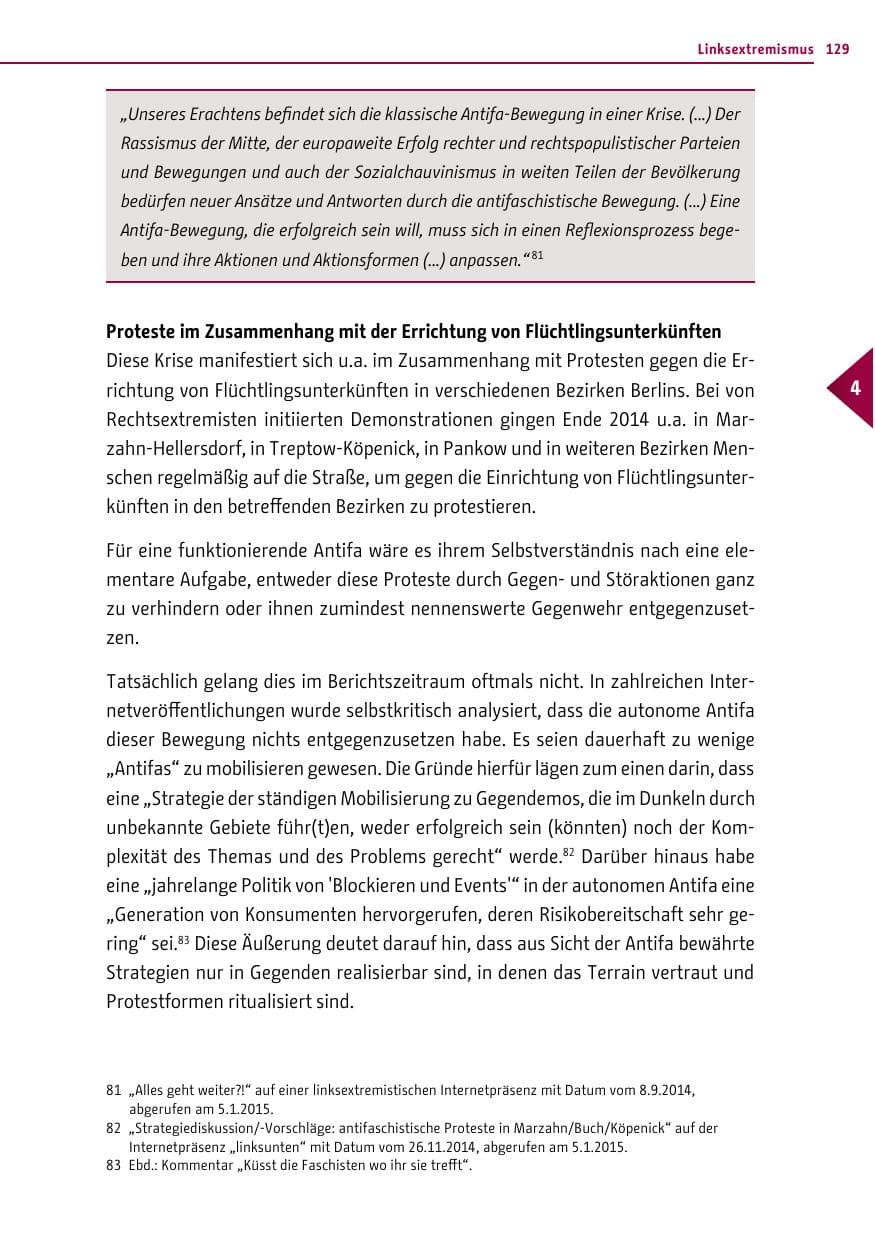 Seite 129 des Verfassungsschutzbericht 2014 Berlin