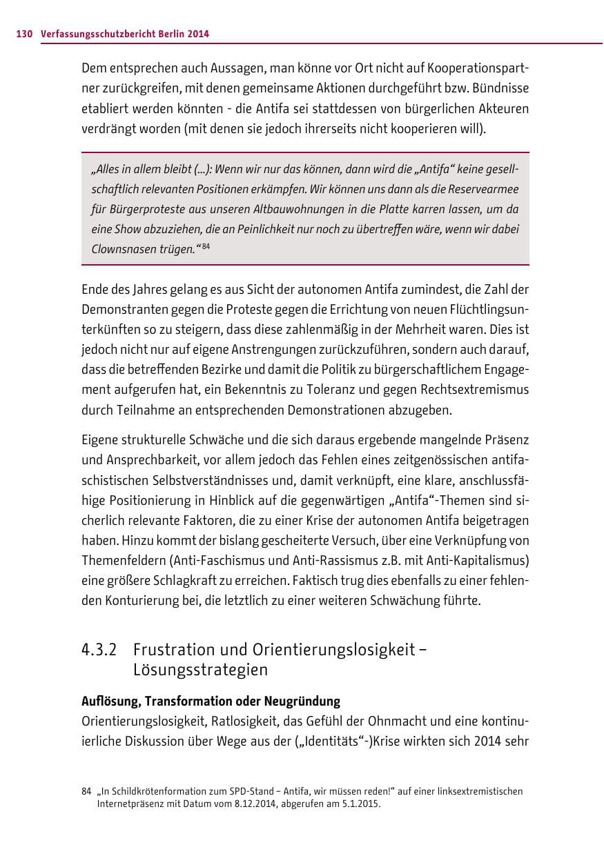 Seite 130 des Verfassungsschutzbericht 2014 Berlin