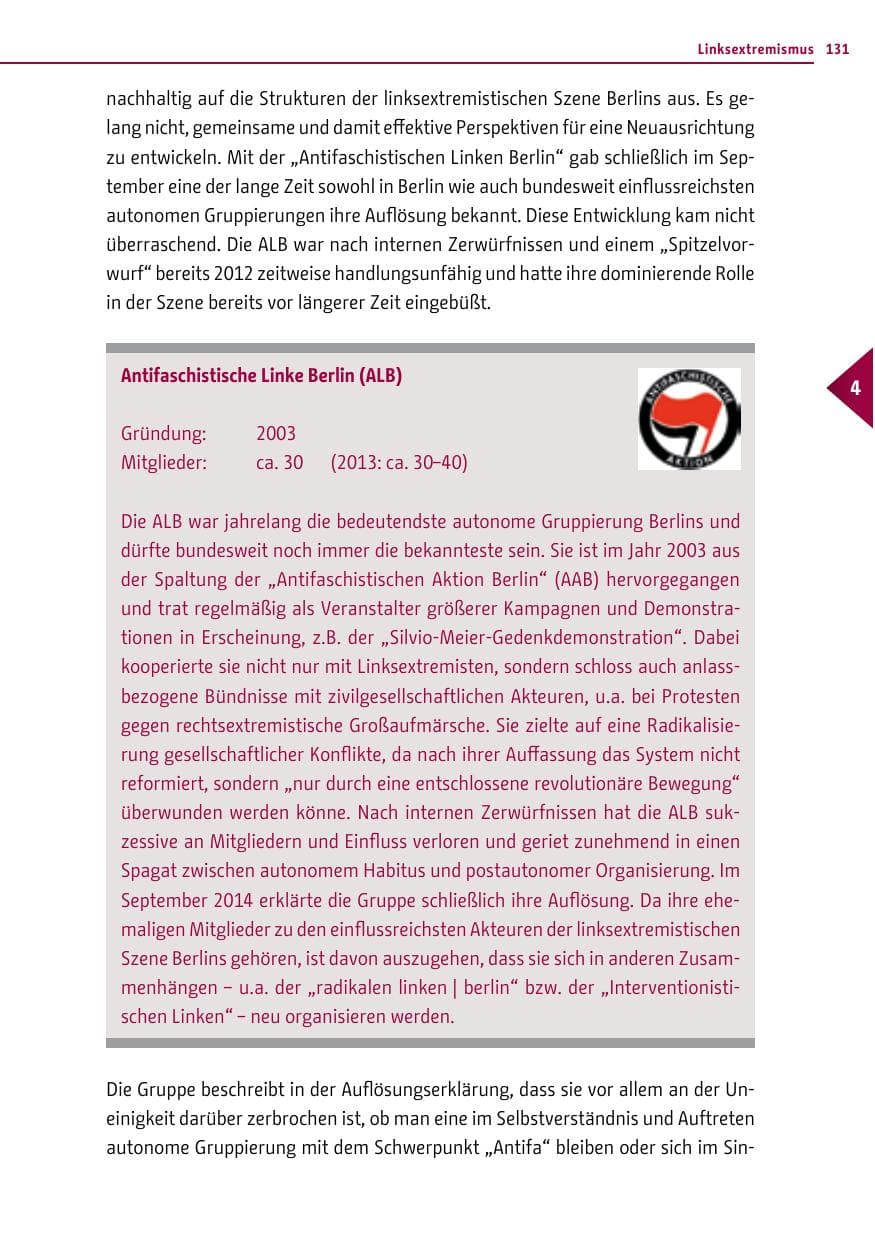Seite 131 des Verfassungsschutzbericht 2014 Berlin