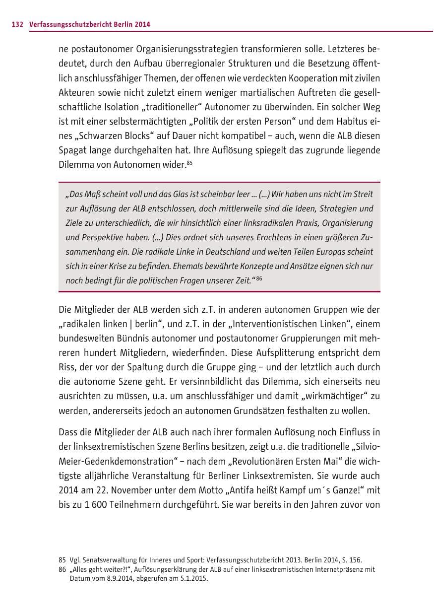 Seite 132 des Verfassungsschutzbericht 2014 Berlin