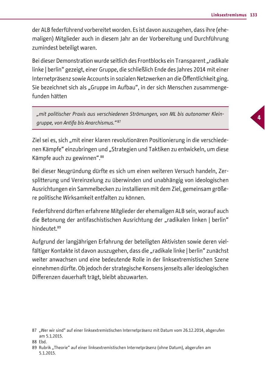 Seite 133 des Verfassungsschutzbericht 2014 Berlin