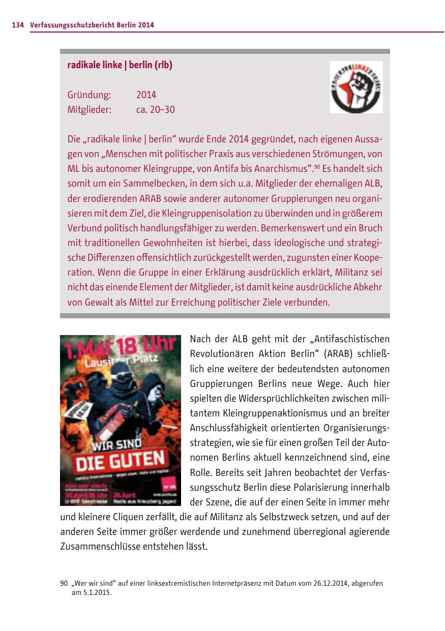 Seite 134 des Verfassungsschutzbericht 2014 Berlin