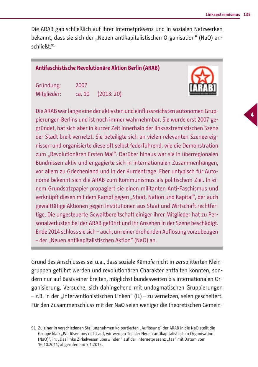 Seite 135 des Verfassungsschutzbericht 2014 Berlin