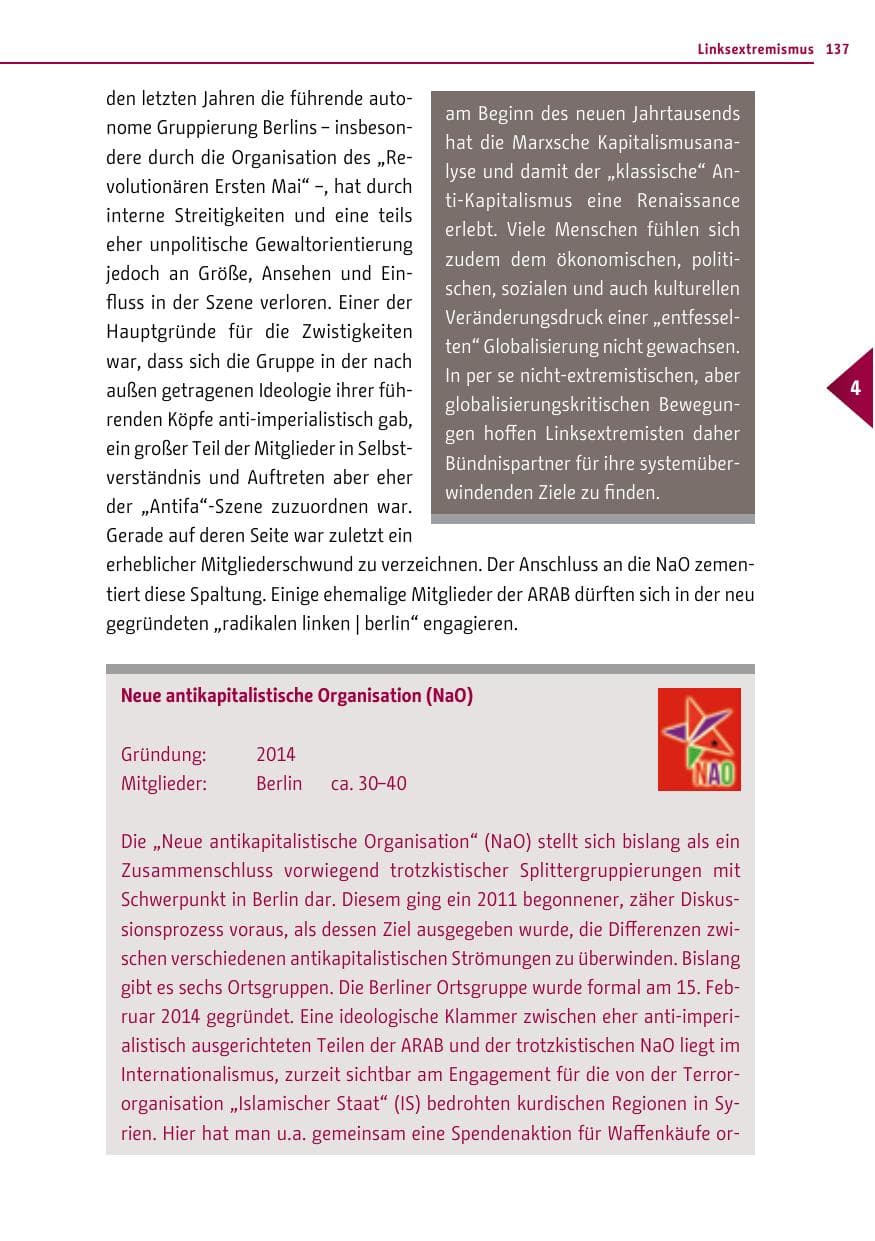 Seite 137 des Verfassungsschutzbericht 2014 Berlin