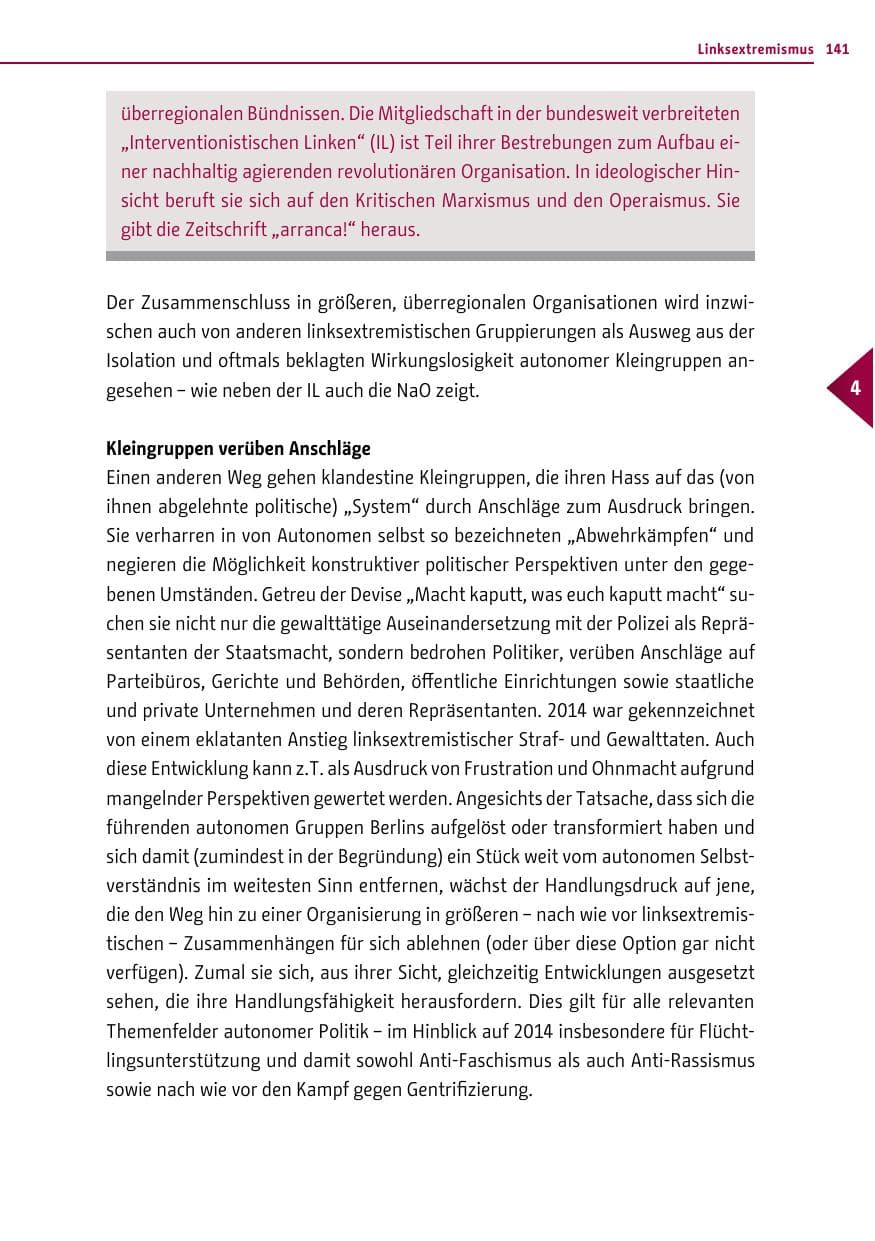 Seite 141 des Verfassungsschutzbericht 2014 Berlin