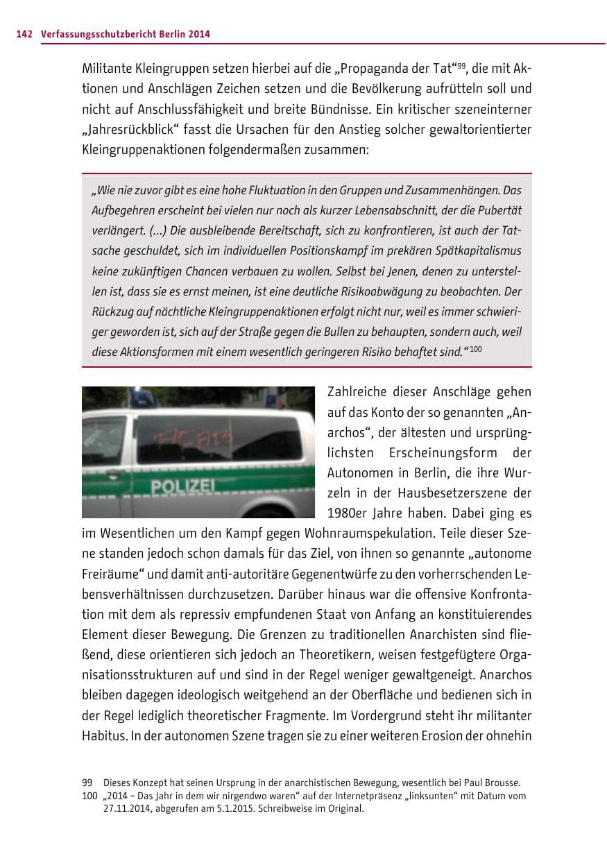 Seite 142 des Verfassungsschutzbericht 2014 Berlin