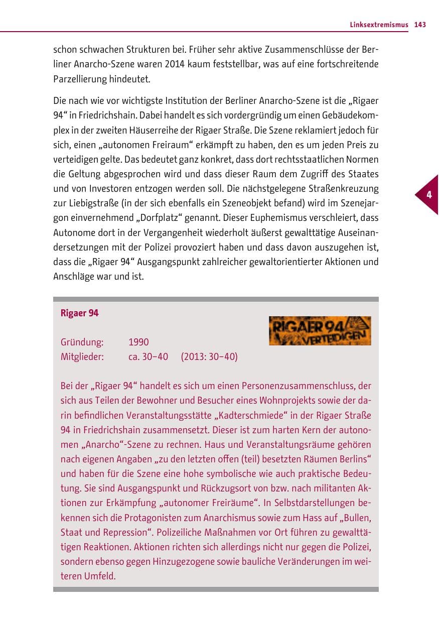 Seite 143 des Verfassungsschutzbericht 2014 Berlin
