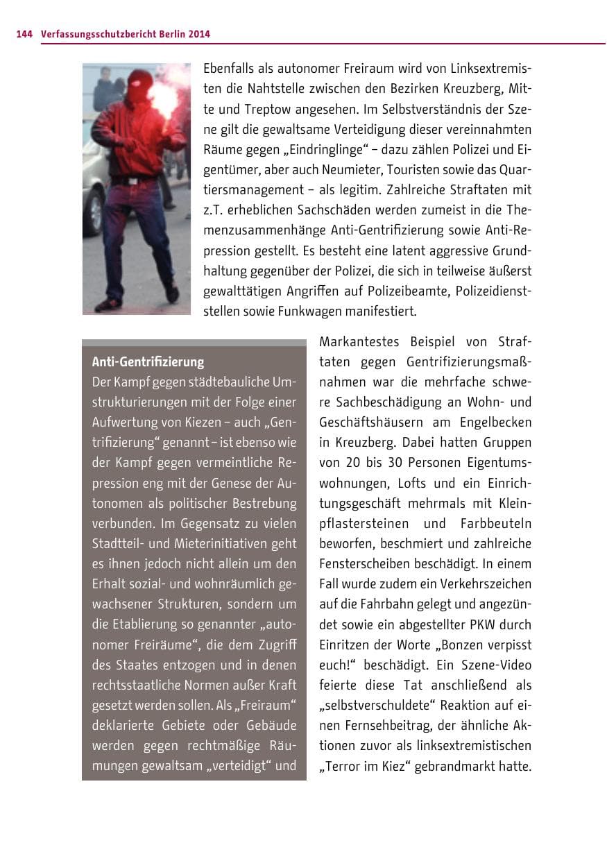 Seite 144 des Verfassungsschutzbericht 2014 Berlin
