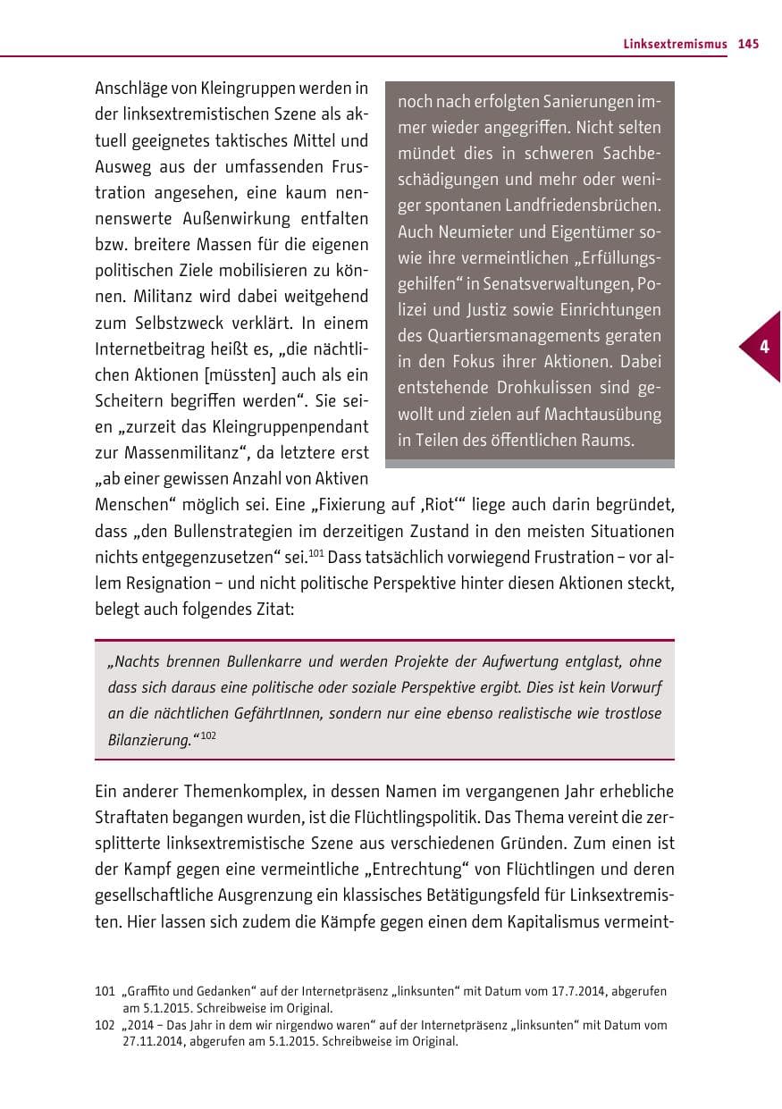 Seite 145 des Verfassungsschutzbericht 2014 Berlin