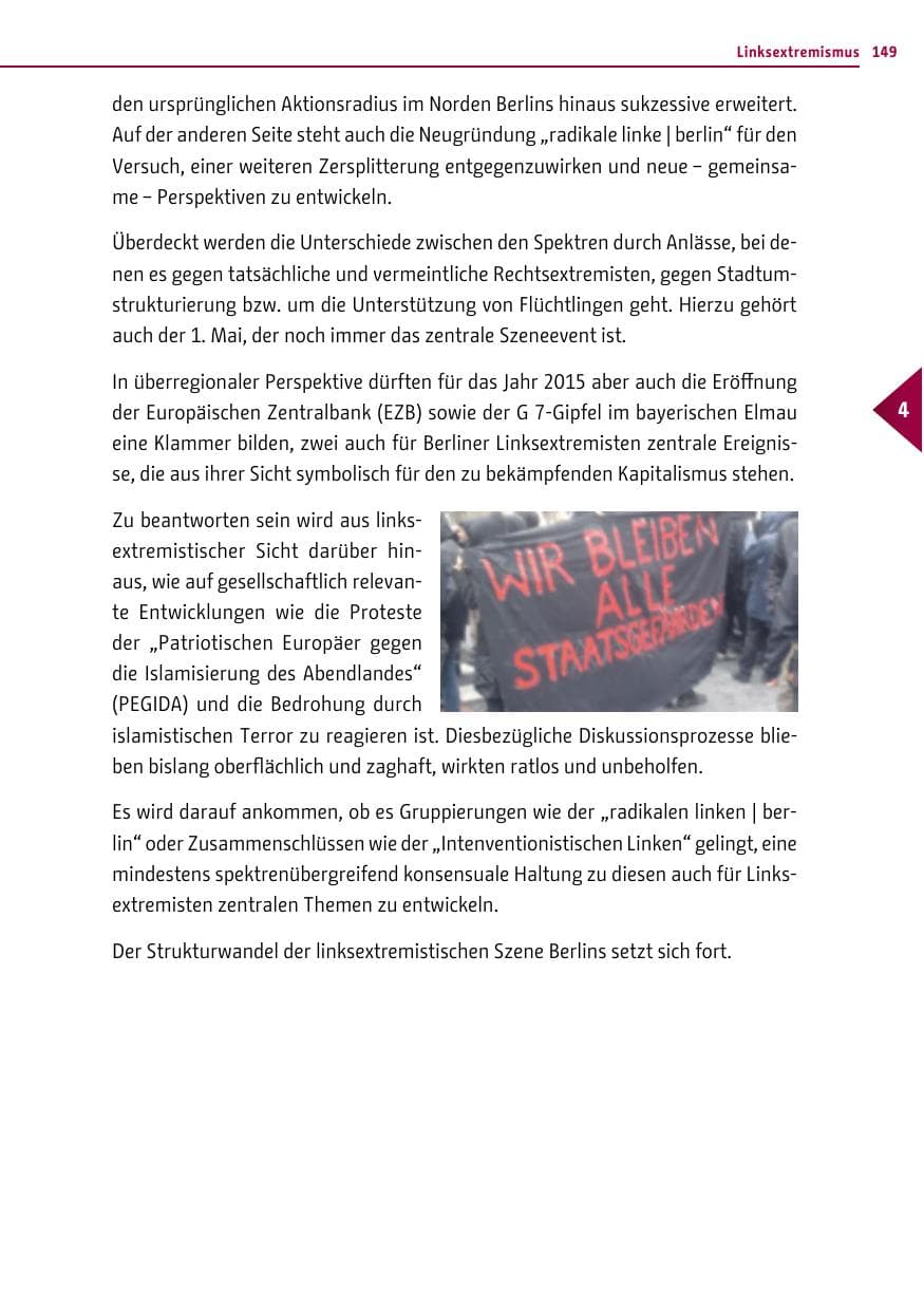 Seite 149 des Verfassungsschutzbericht 2014 Berlin