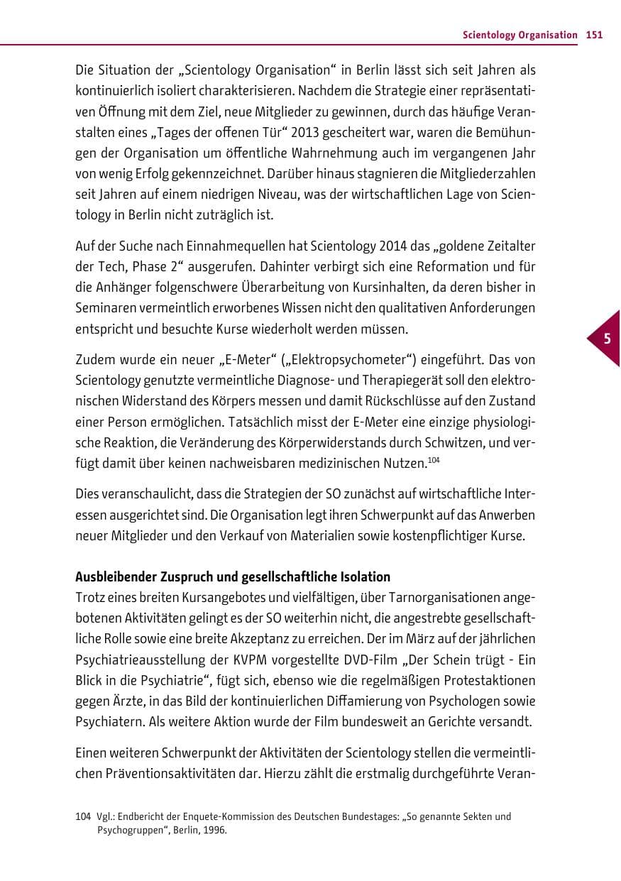 Seite 151 des Verfassungsschutzbericht 2014 Berlin