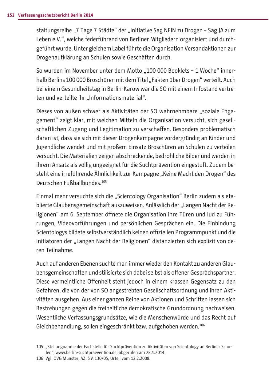 Seite 152 des Verfassungsschutzbericht 2014 Berlin