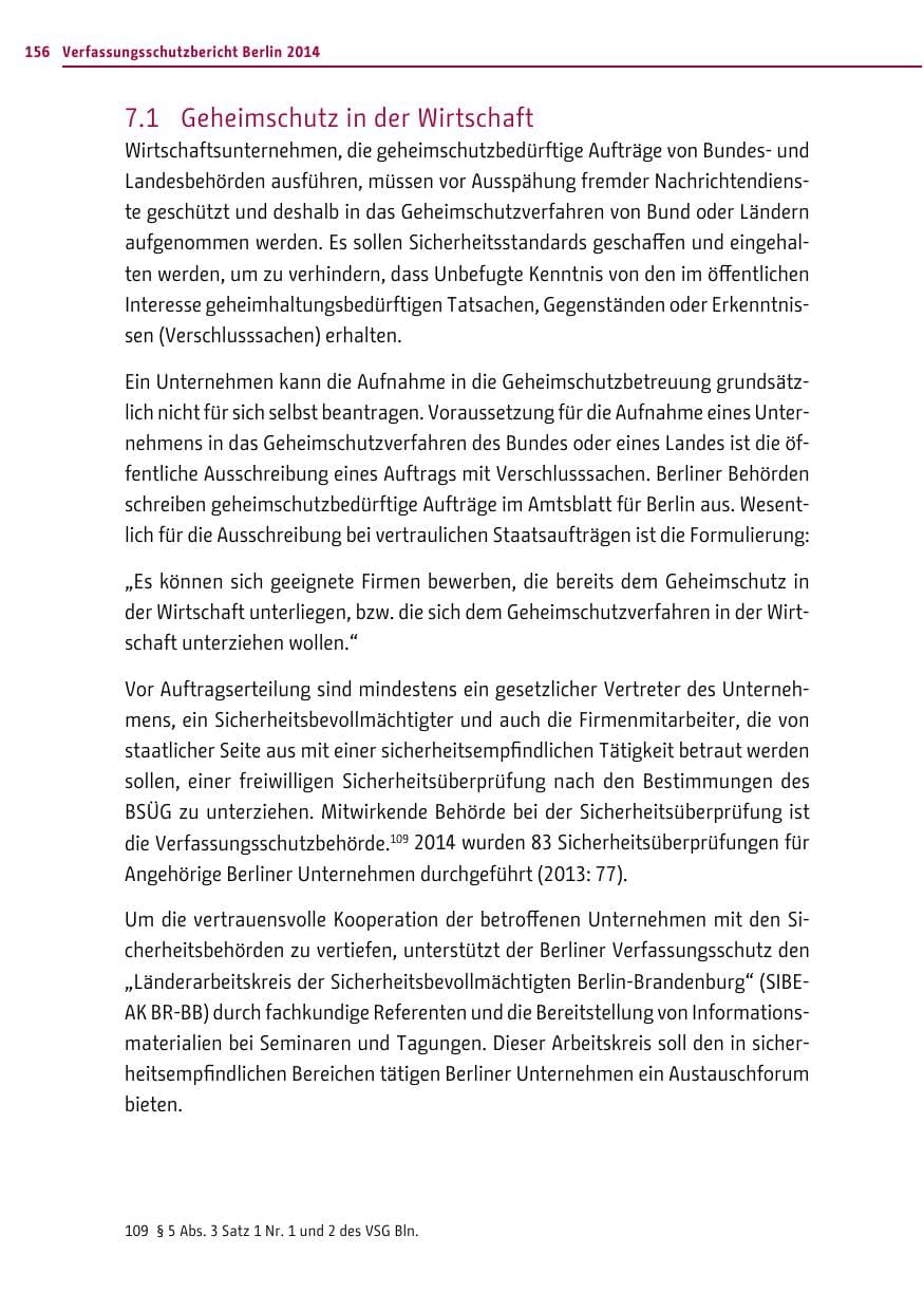 Seite 156 des Verfassungsschutzbericht 2014 Berlin