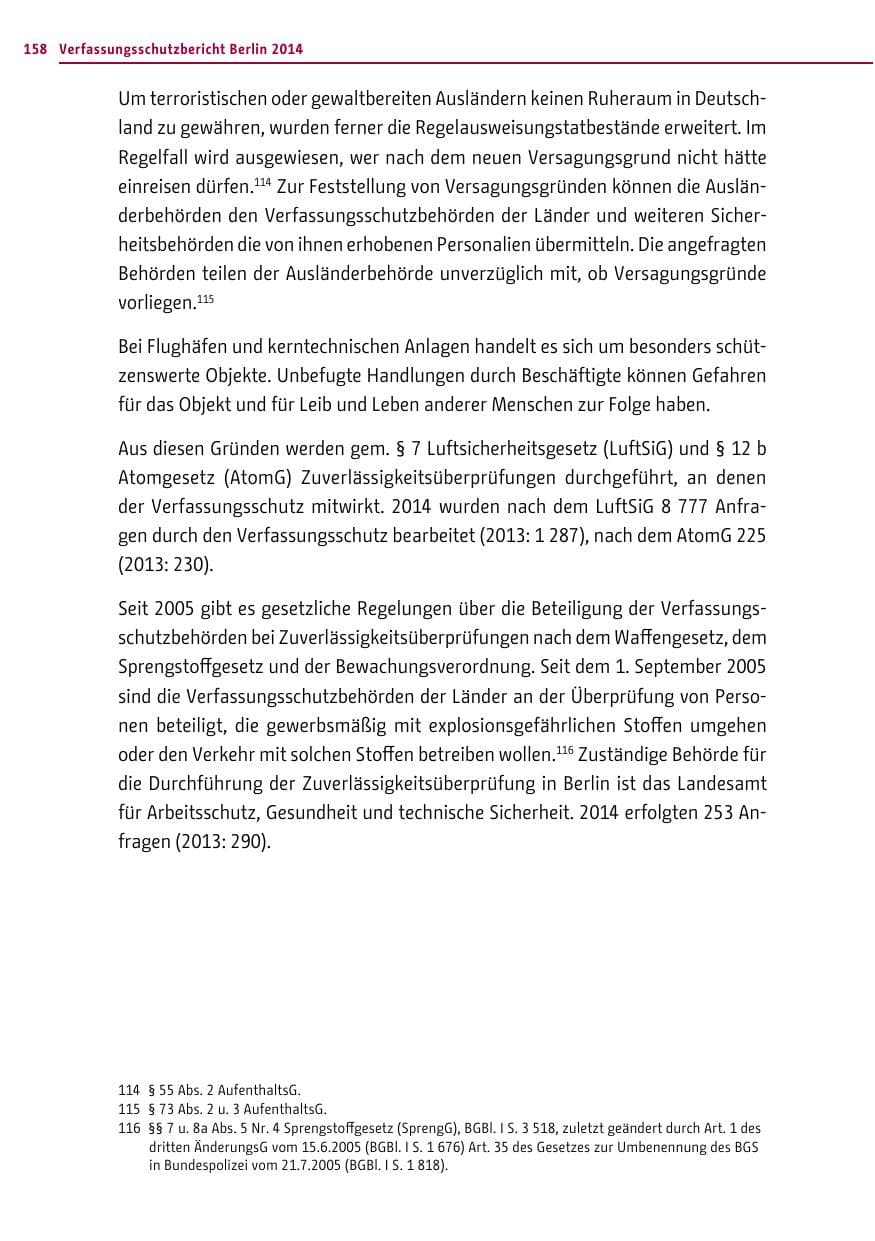 Seite 158 des Verfassungsschutzbericht 2014 Berlin