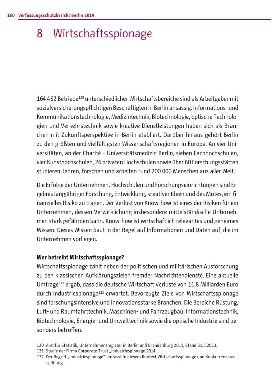 Seite 160 des Verfassungsschutzbericht 2014 Berlin