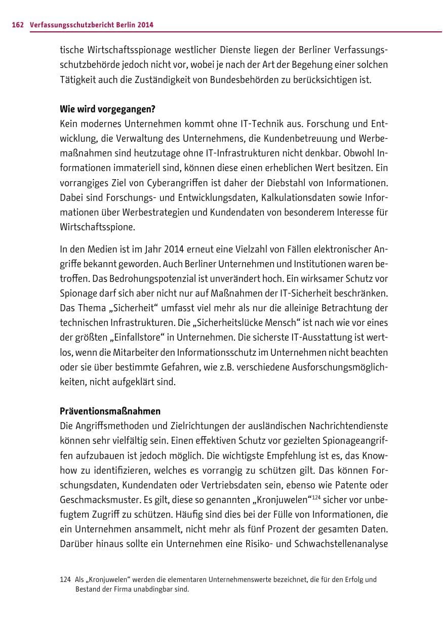 Seite 162 des Verfassungsschutzbericht 2014 Berlin