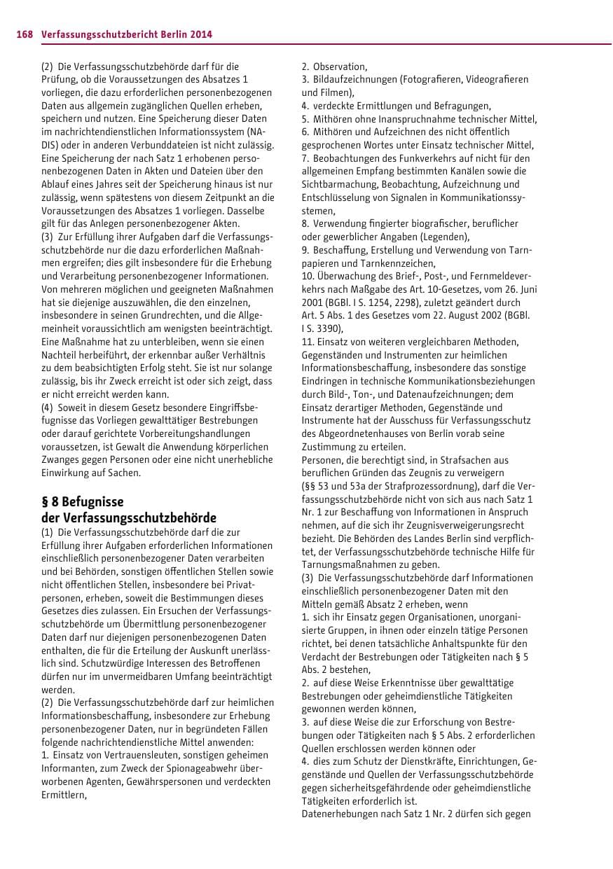 Seite 168 des Verfassungsschutzbericht 2014 Berlin