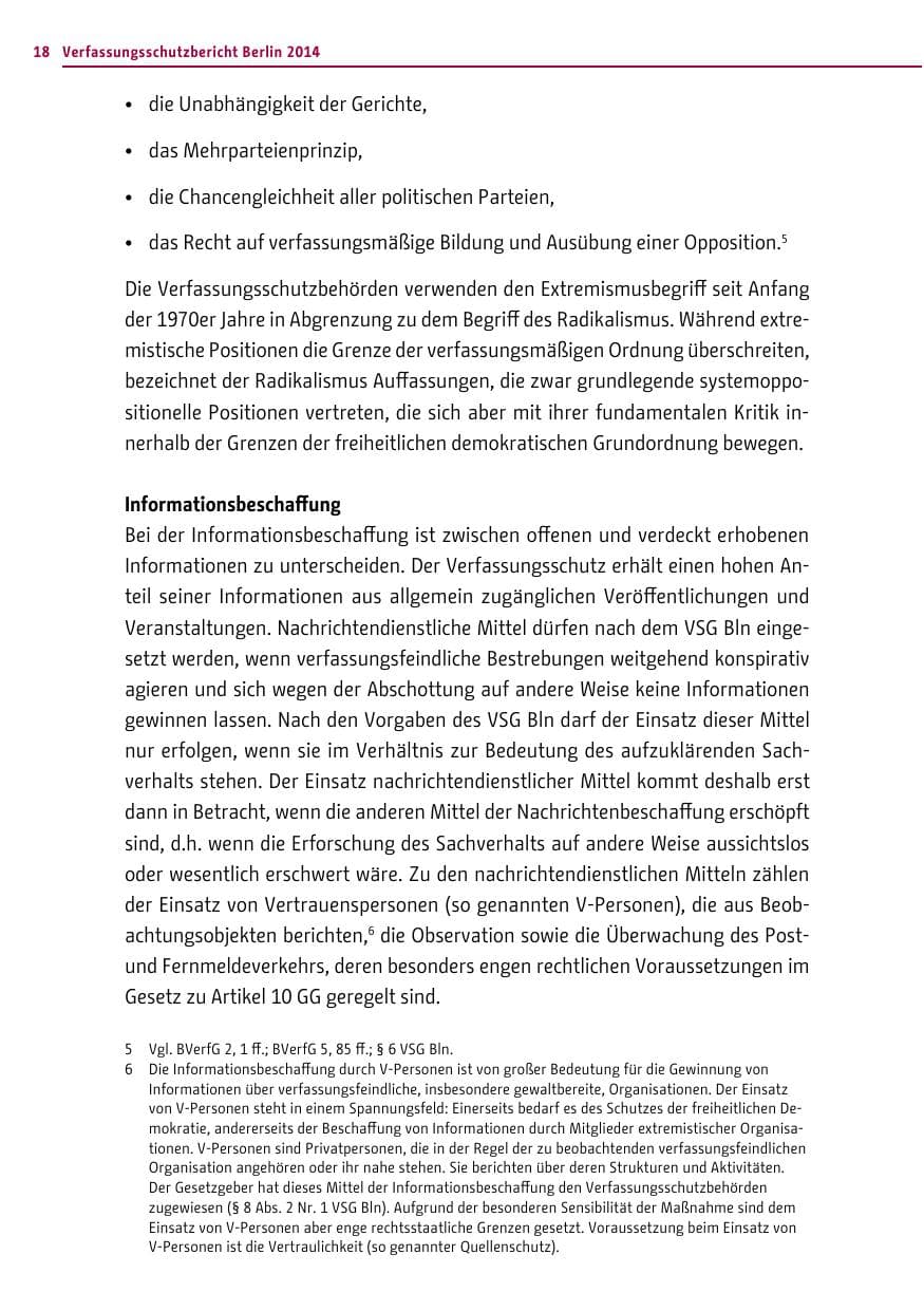 Seite 18 des Verfassungsschutzbericht 2014 Berlin