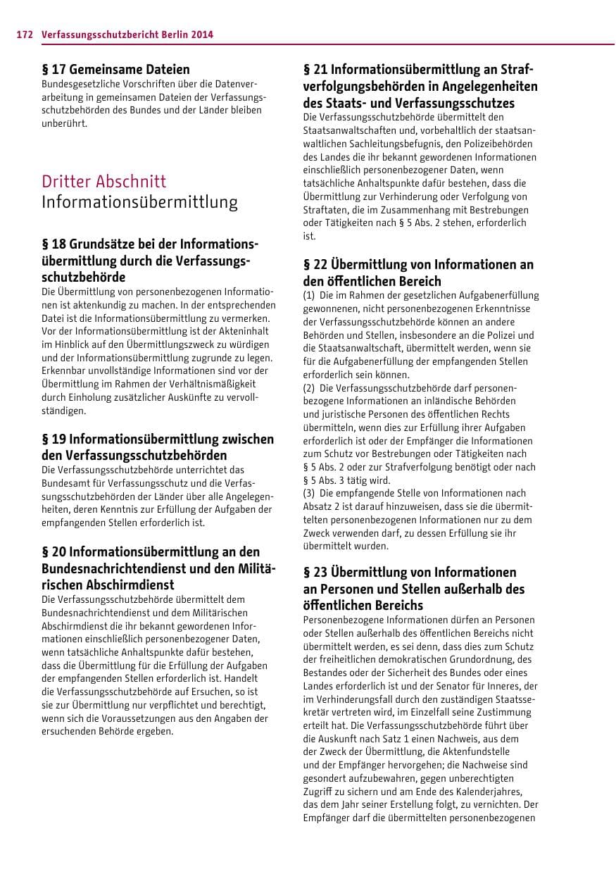 Seite 172 des Verfassungsschutzbericht 2014 Berlin