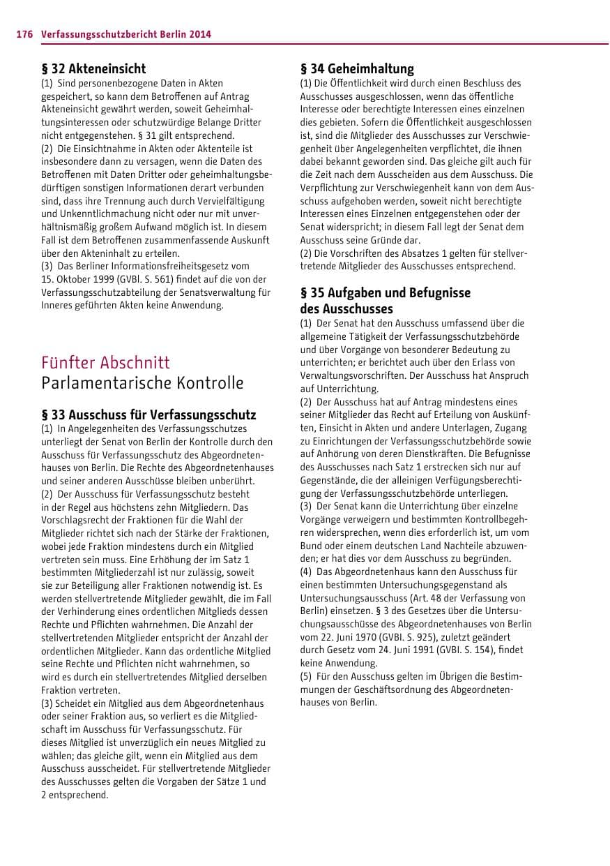 Seite 176 des Verfassungsschutzbericht 2014 Berlin