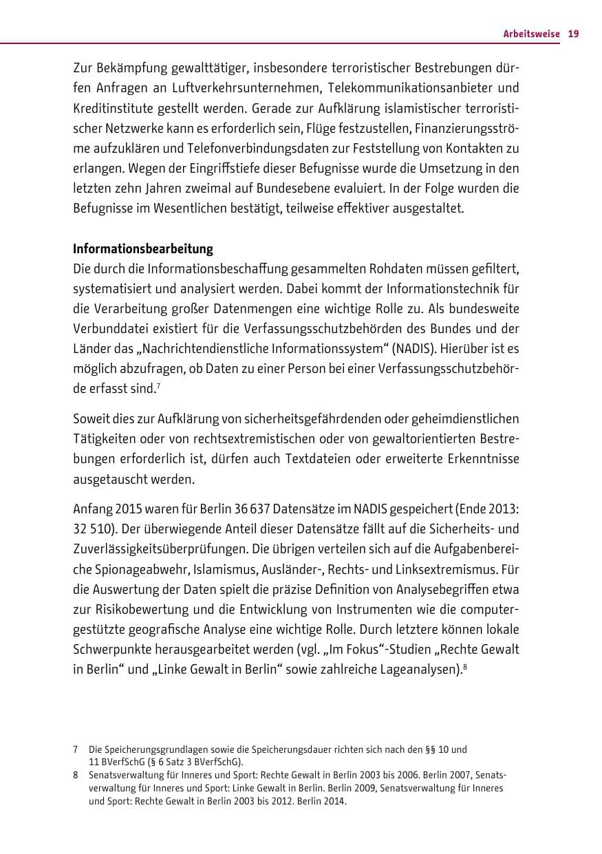 Seite 19 des Verfassungsschutzbericht 2014 Berlin