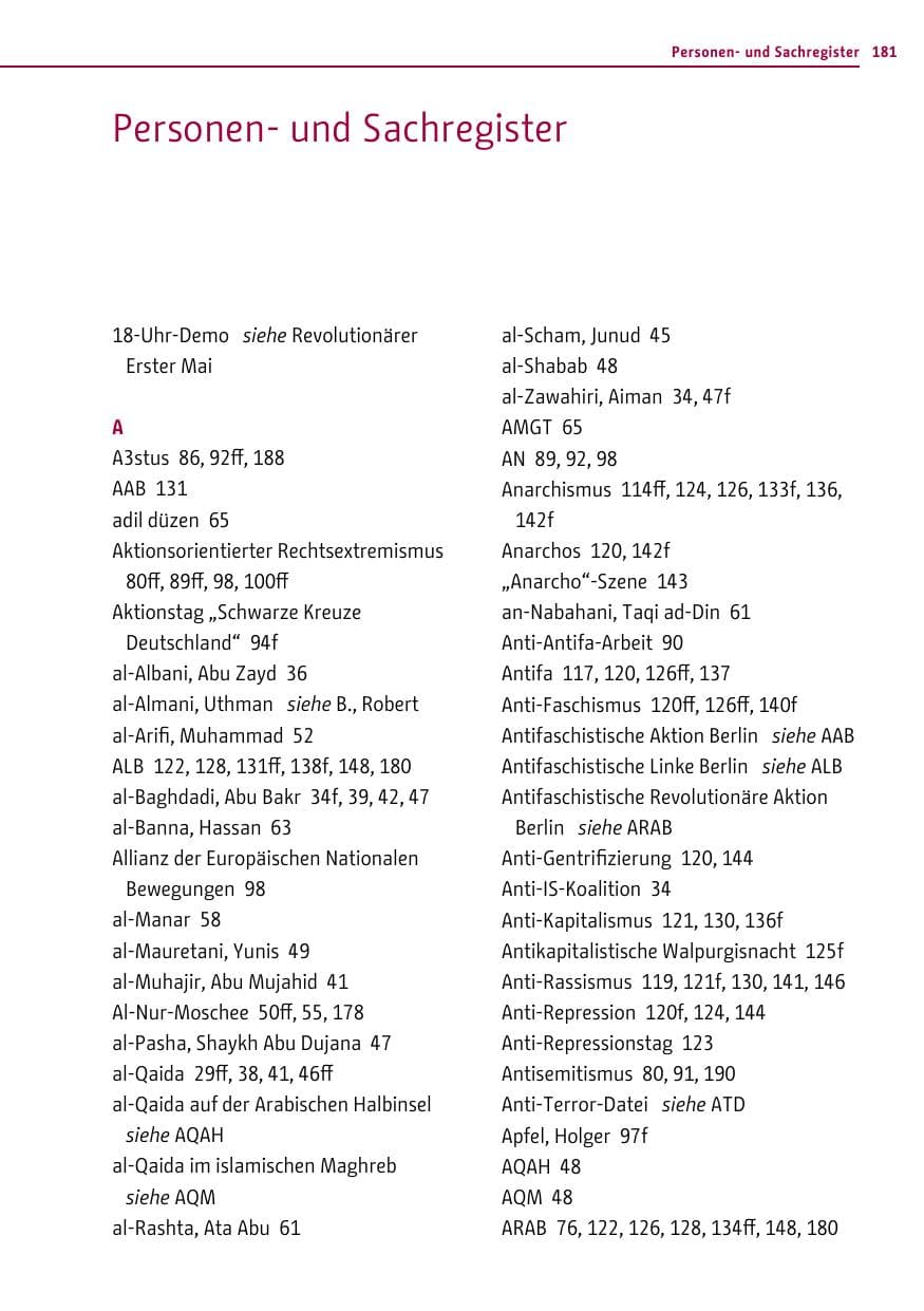 Seite 181 des Verfassungsschutzbericht 2014 Berlin