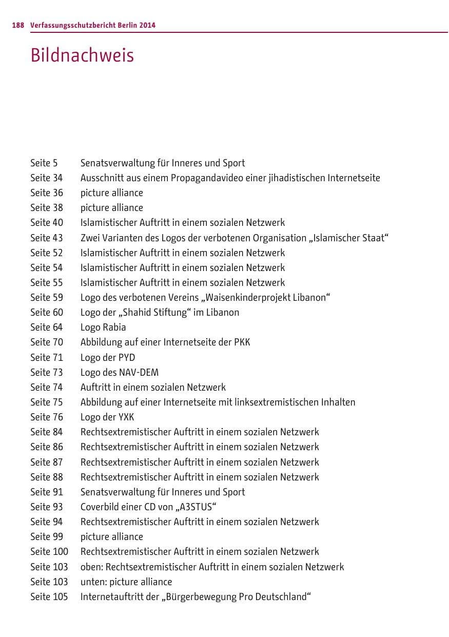 Seite 188 des Verfassungsschutzbericht 2014 Berlin