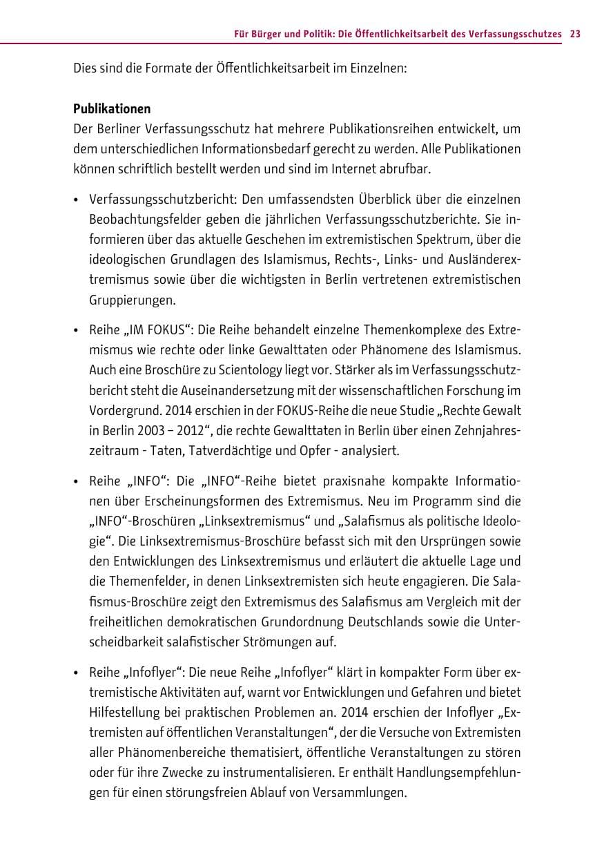 Seite 23 des Verfassungsschutzbericht 2014 Berlin