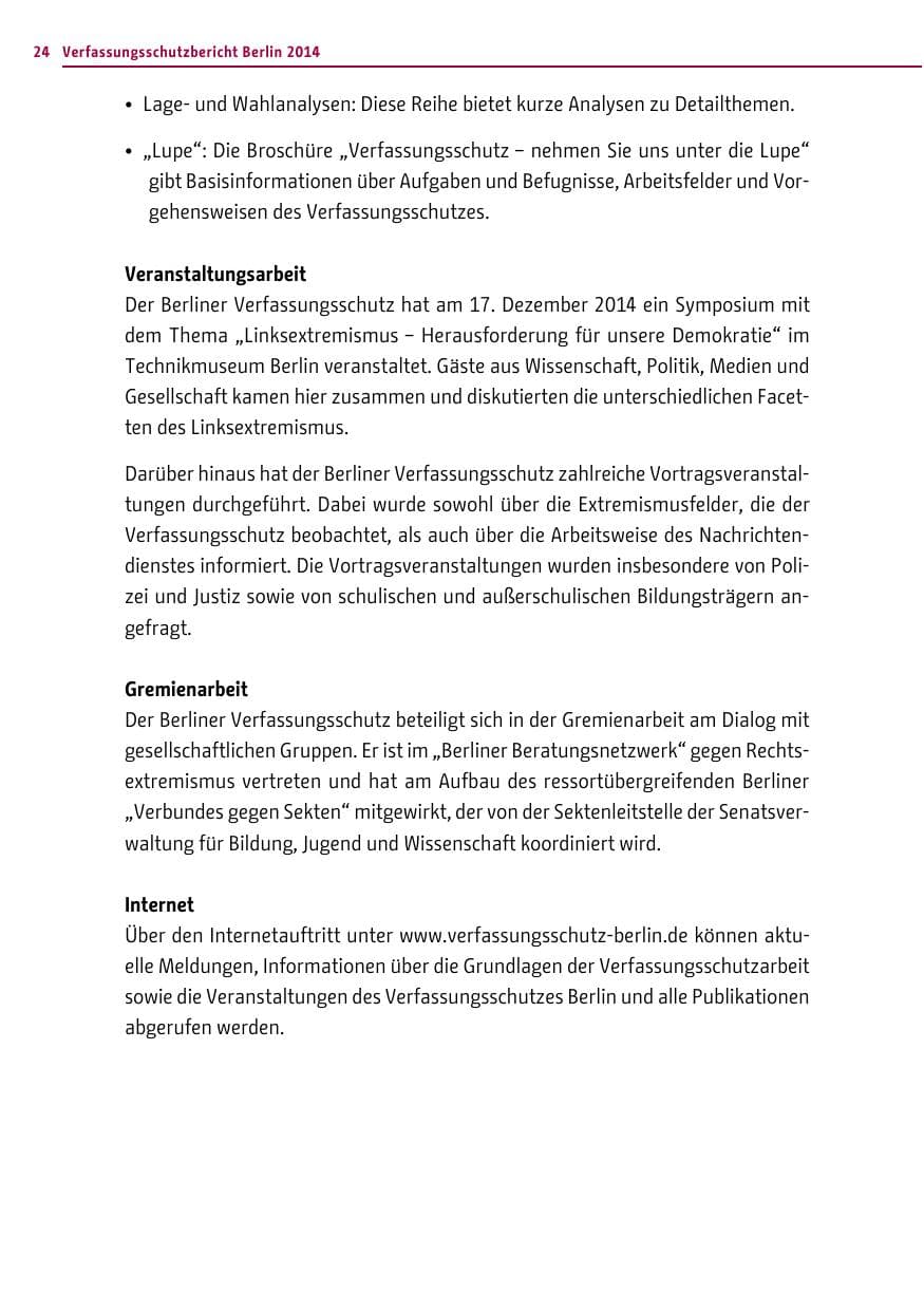 Seite 24 des Verfassungsschutzbericht 2014 Berlin