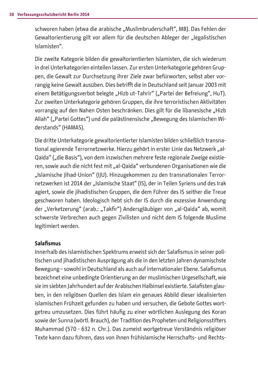 Seite 30 des Verfassungsschutzbericht 2014 Berlin