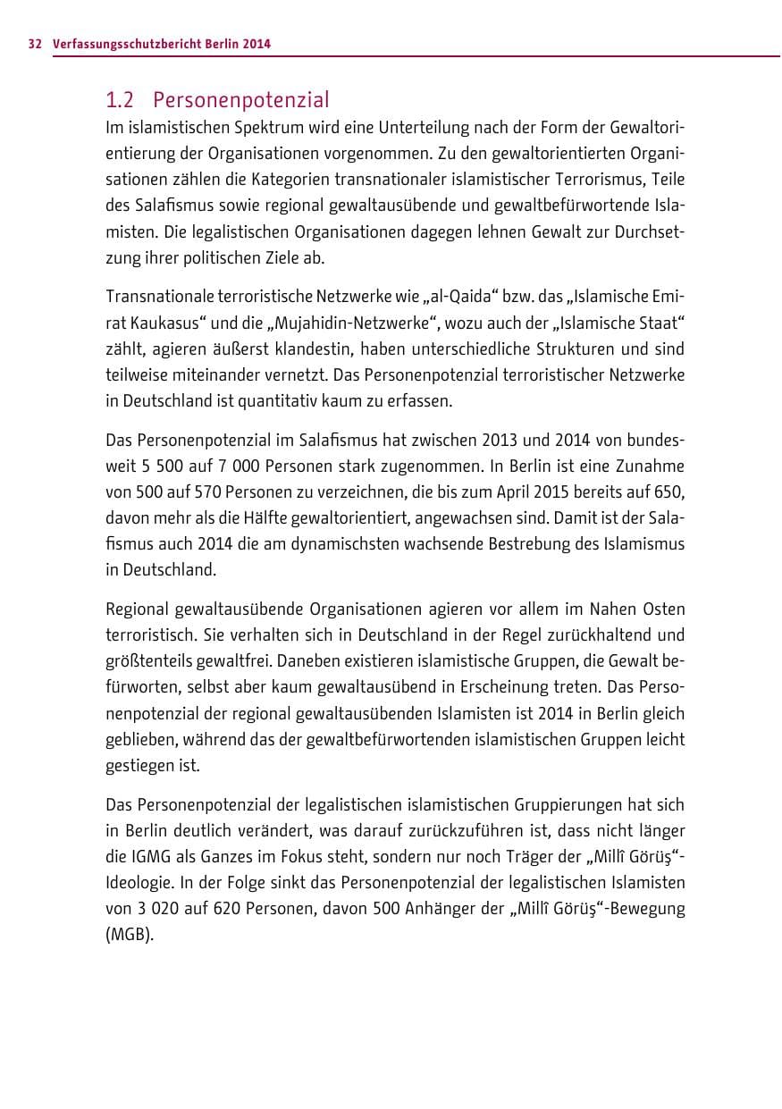Seite 32 des Verfassungsschutzbericht 2014 Berlin