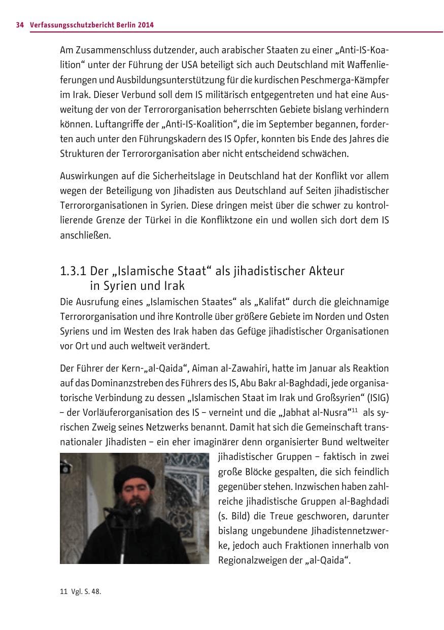 Seite 34 des Verfassungsschutzbericht 2014 Berlin