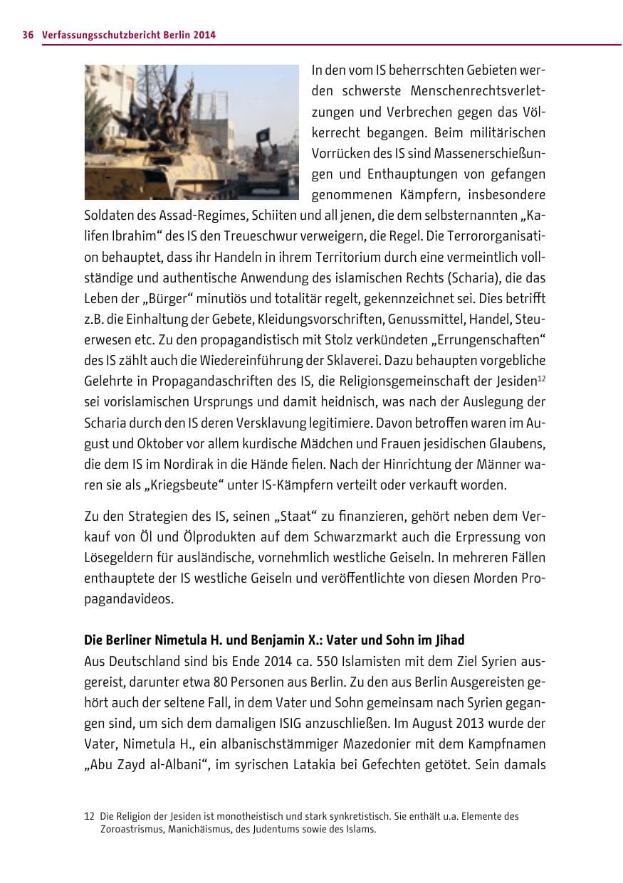 Seite 36 des Verfassungsschutzbericht 2014 Berlin