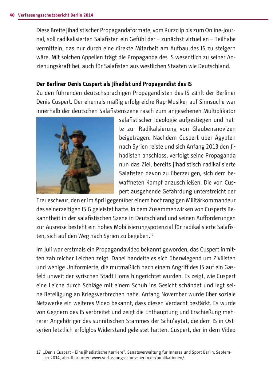 Seite 40 des Verfassungsschutzbericht 2014 Berlin