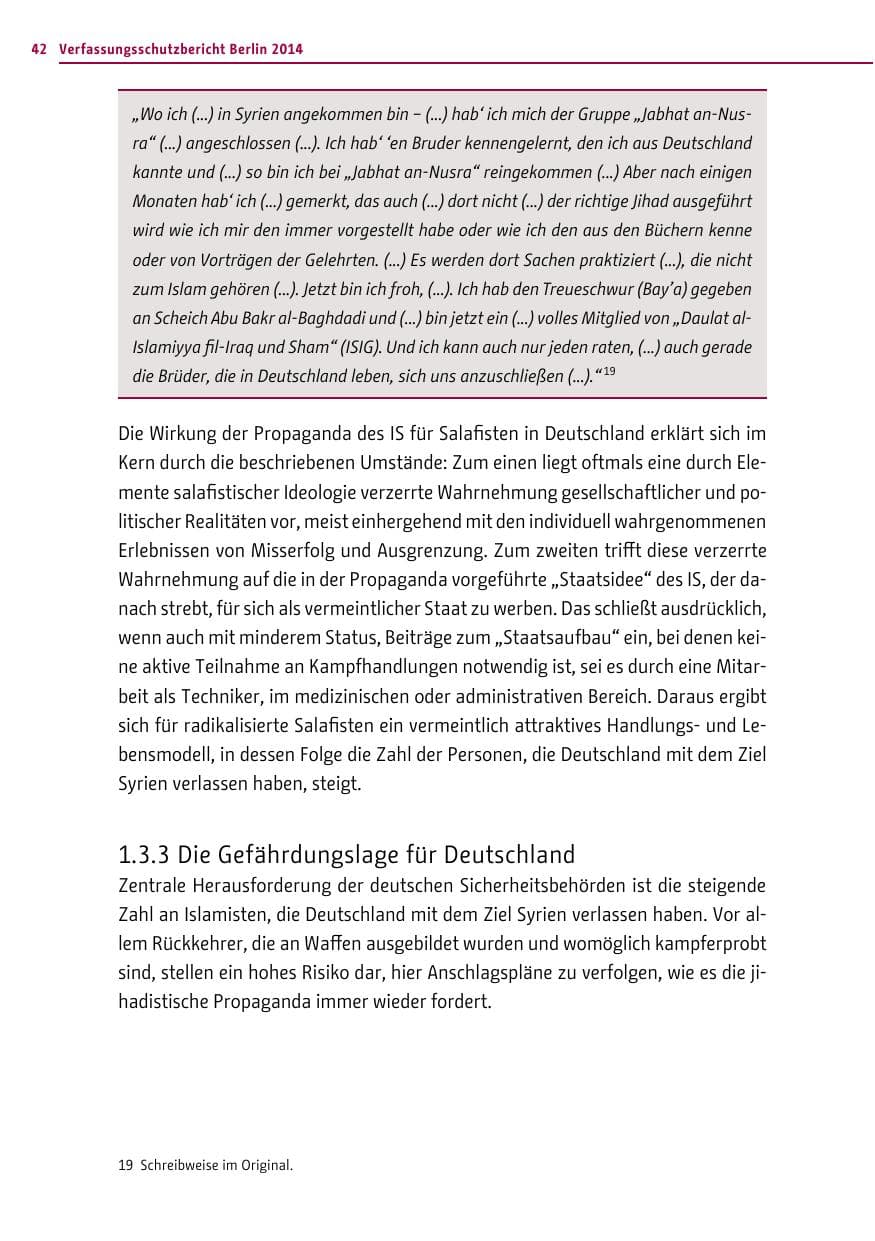 Seite 42 des Verfassungsschutzbericht 2014 Berlin