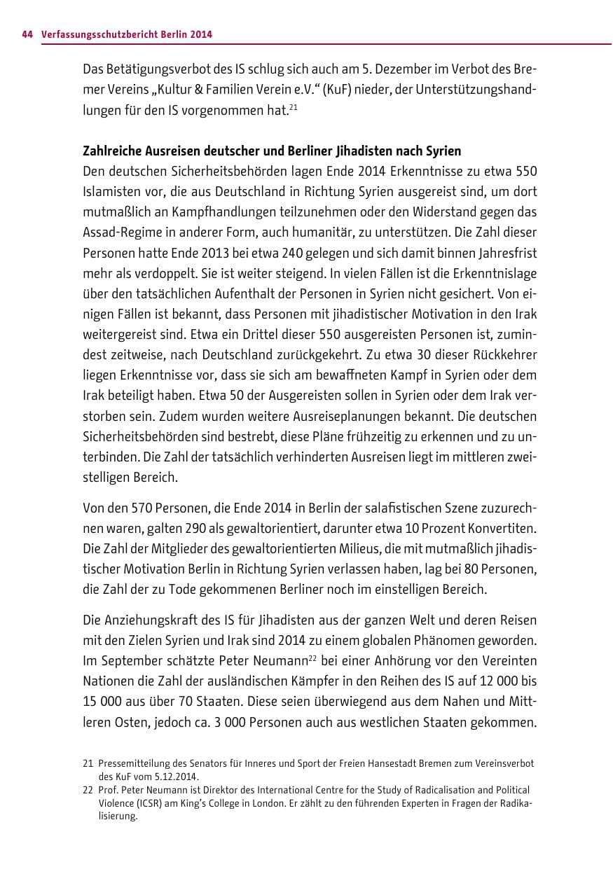 Seite 44 des Verfassungsschutzbericht 2014 Berlin