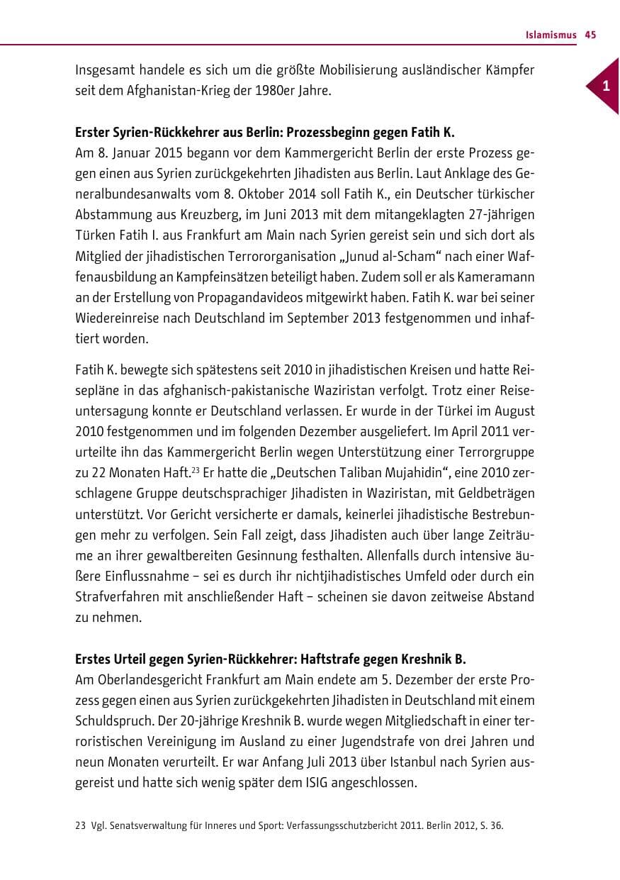 Seite 45 des Verfassungsschutzbericht 2014 Berlin