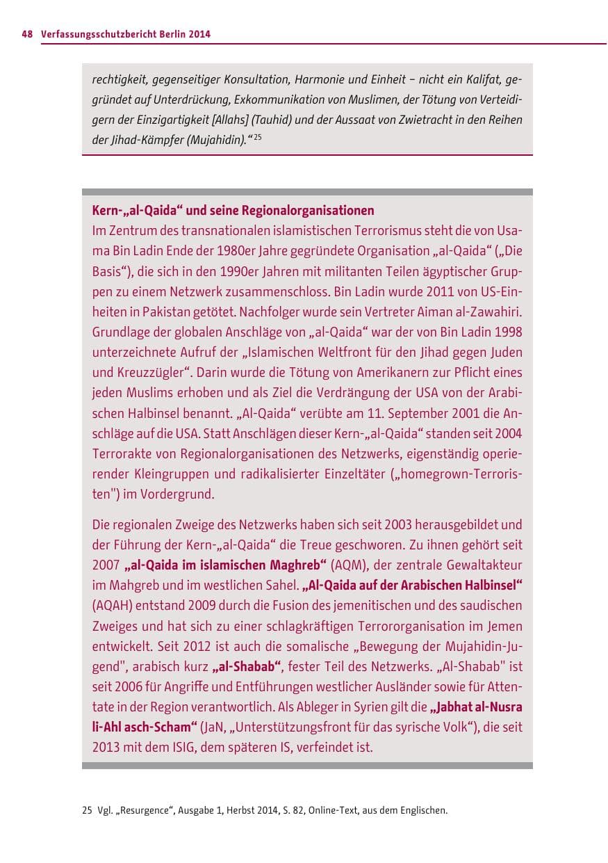 Seite 48 des Verfassungsschutzbericht 2014 Berlin
