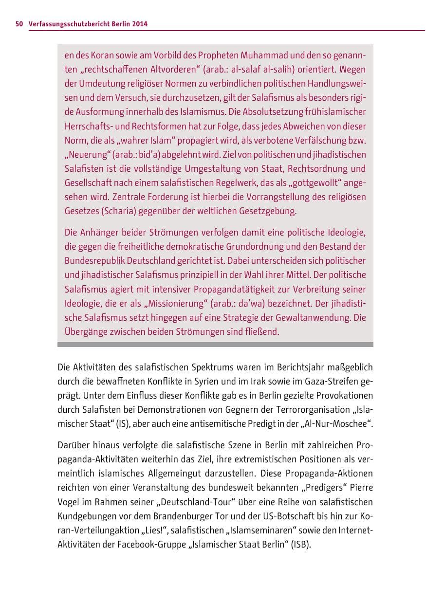 Seite 50 des Verfassungsschutzbericht 2014 Berlin