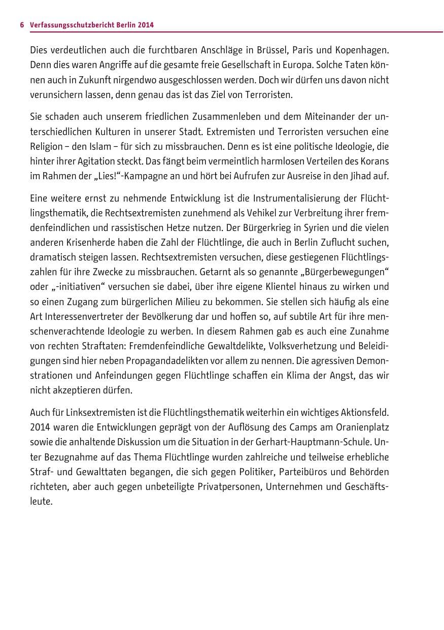 Seite 6 des Verfassungsschutzbericht 2014 Berlin