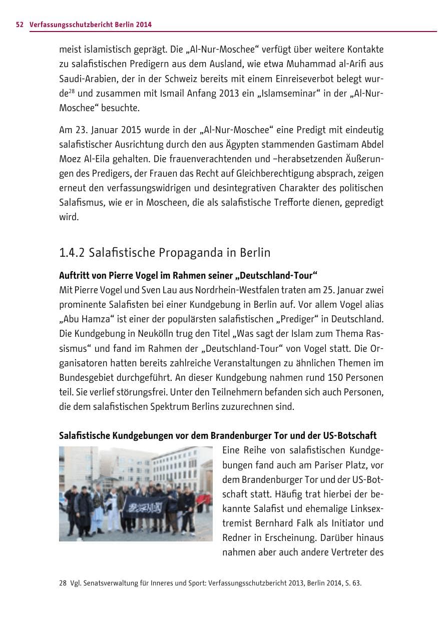 Seite 52 des Verfassungsschutzbericht 2014 Berlin