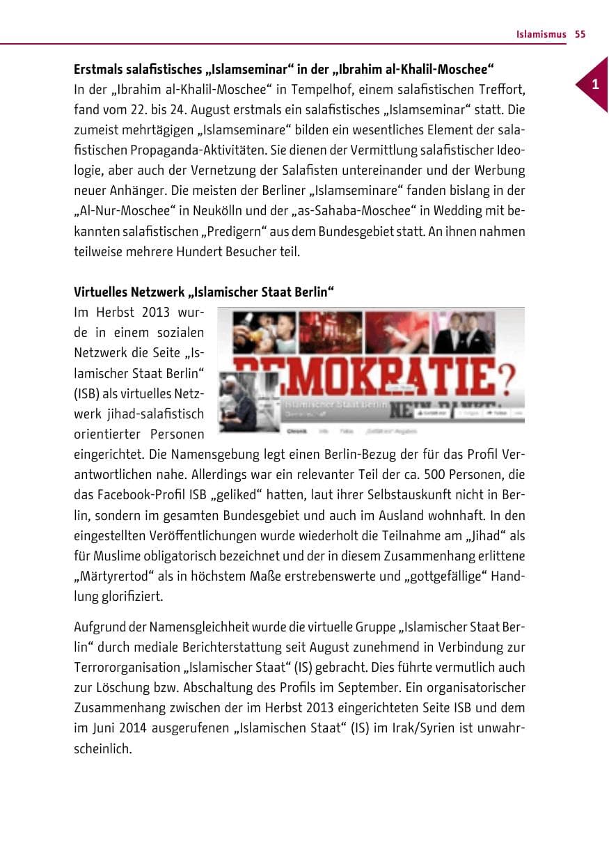 Seite 55 des Verfassungsschutzbericht 2014 Berlin